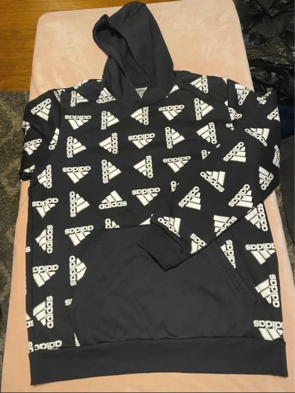 adidas Black Hoodie with White Logo Print